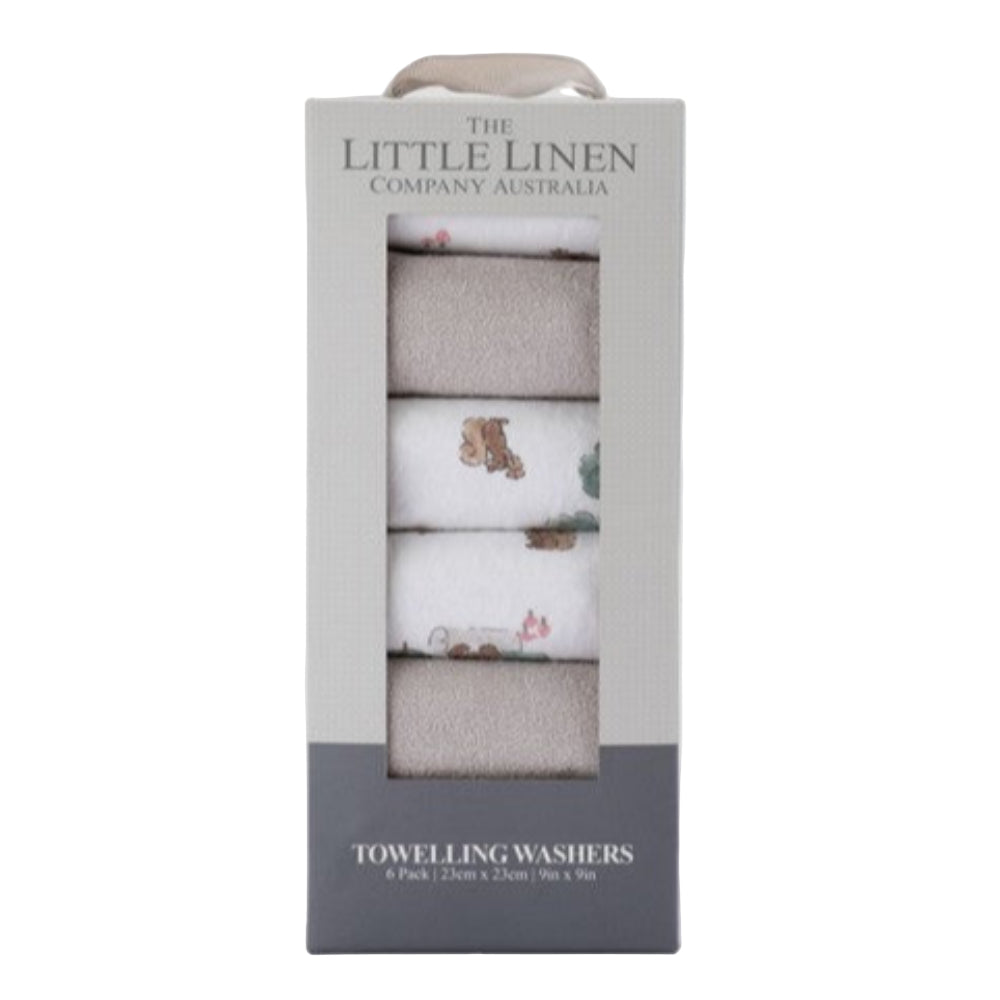 Little Linen Towelling Washer 6 Pk - Willow Bear