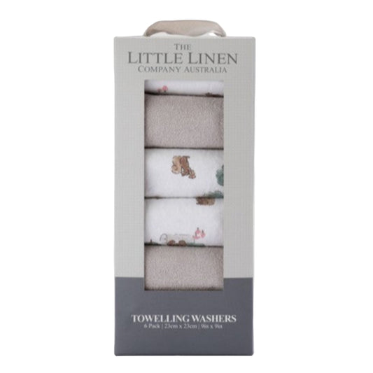 Little Linen Towelling Washer 6 Pk - Willow Bear