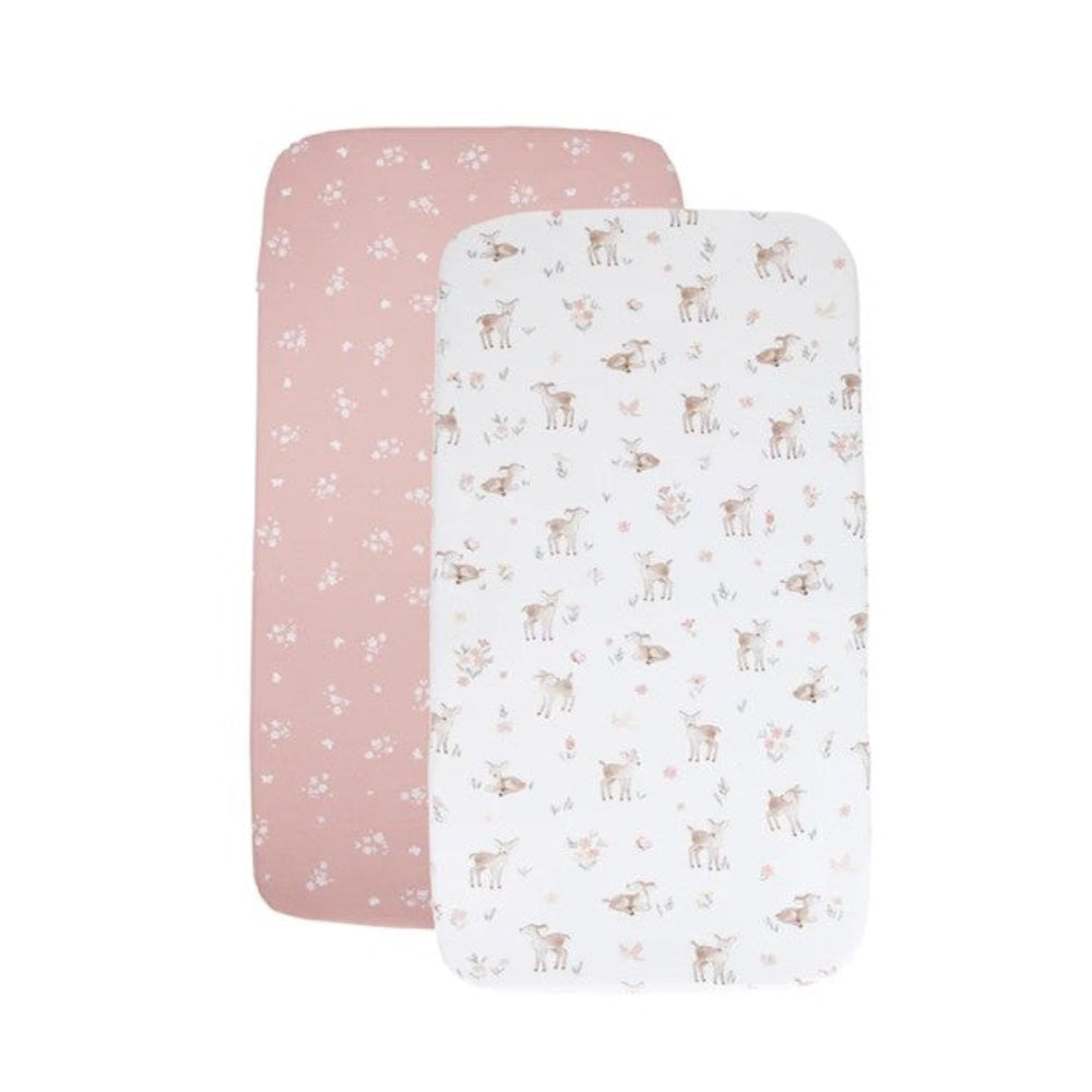 Living Textiles 2pk Bedside Bassinet Fitted Sheets - Fawn Fables
