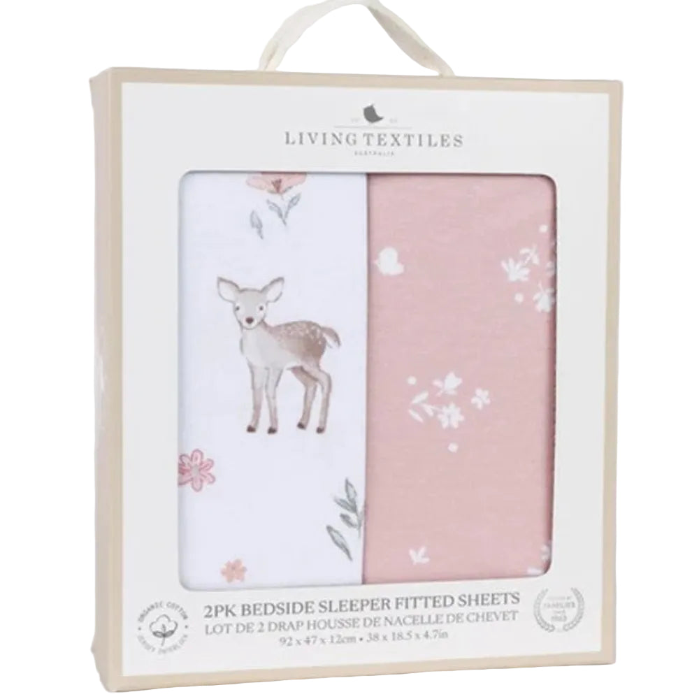 Living Textiles 2pk Bedside Bassinet Fitted Sheets - Fawn Fables