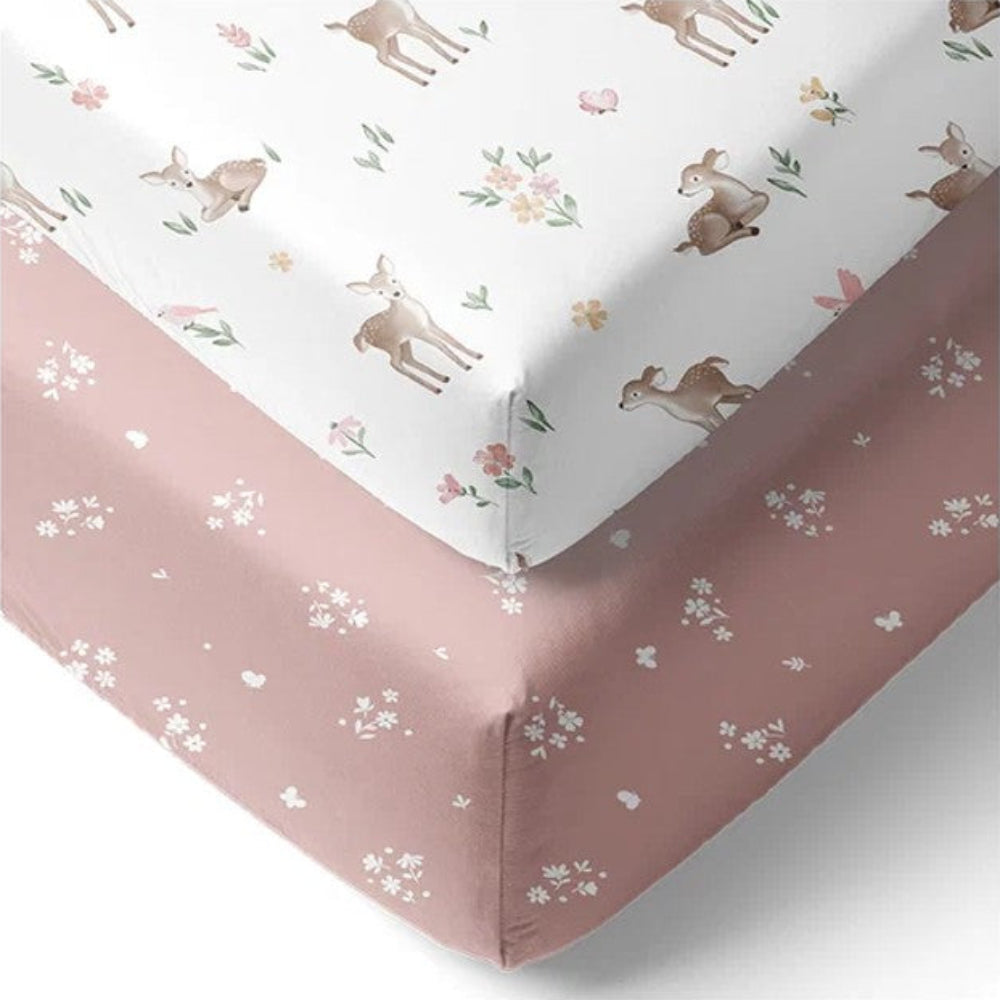 Living Textiles 2pk Cot Fitted Sheets - Fawn Fables