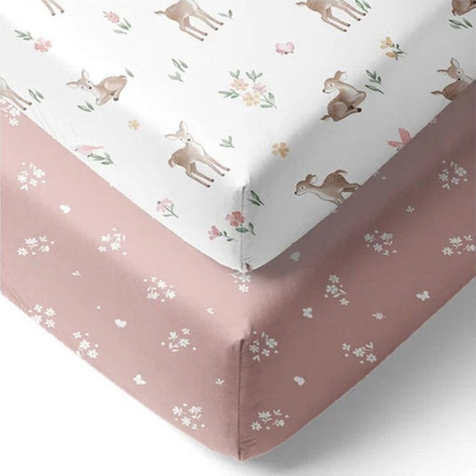 Living Textiles 2pk Cot Fitted Sheets - Fawn Fables