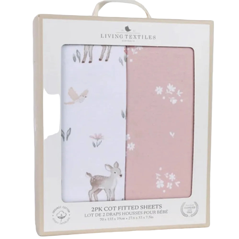 Living Textiles 2pk Cot Fitted Sheets - Fawn Fables