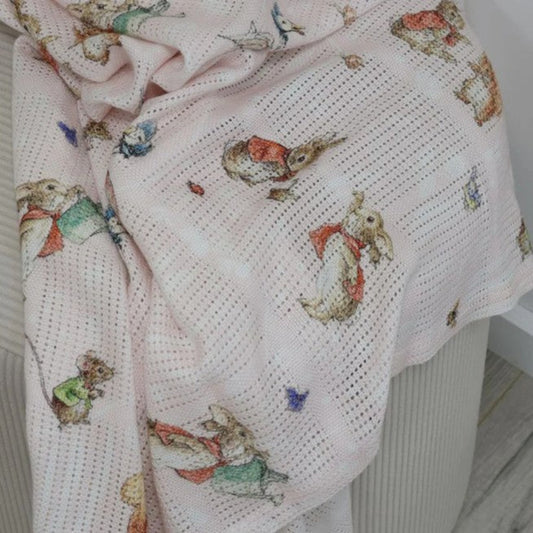 Bubba Blue Peter Rabbit Digital Print Cellular Blanket Flopsy Mopsy & Cottontail