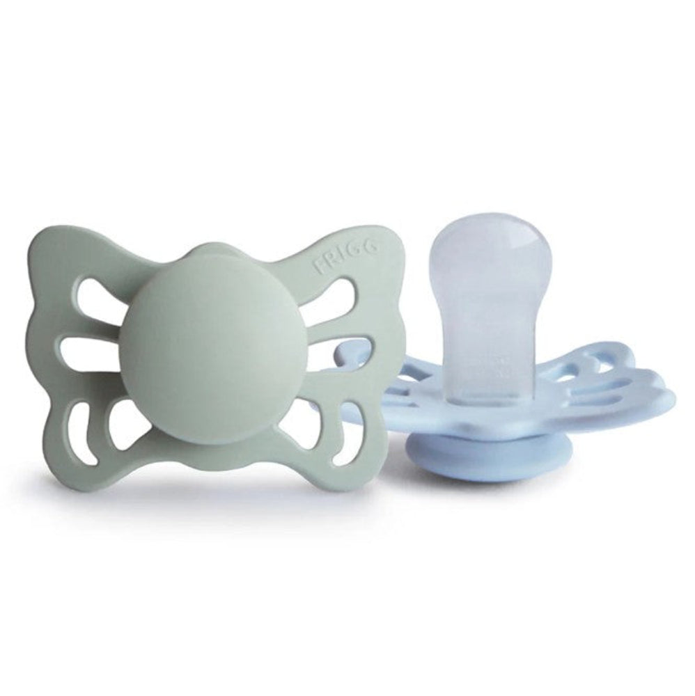 FRIGG Butterfly Anatomical Silicone Pacifier 2 Pack - Sage/Powder Blue