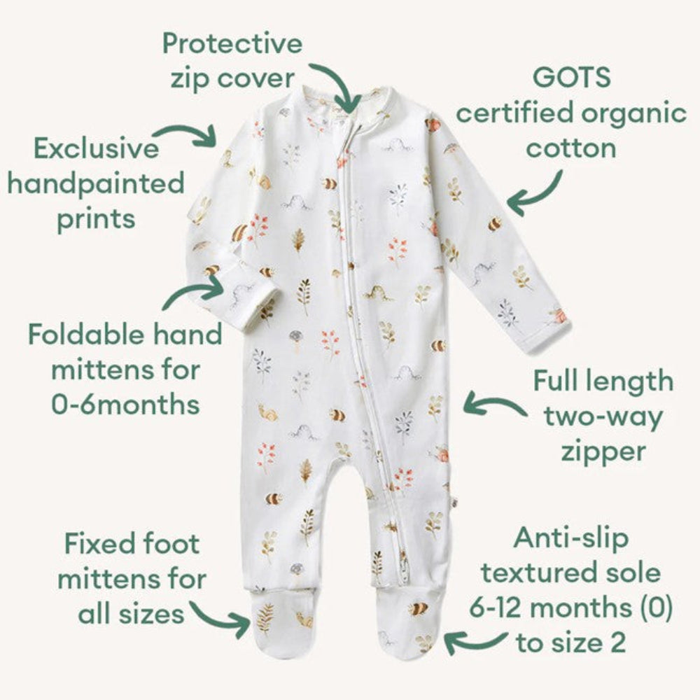 Snuggle Hunny Organic Snuggle Sleepsuit Zip Footie - Garden Friends