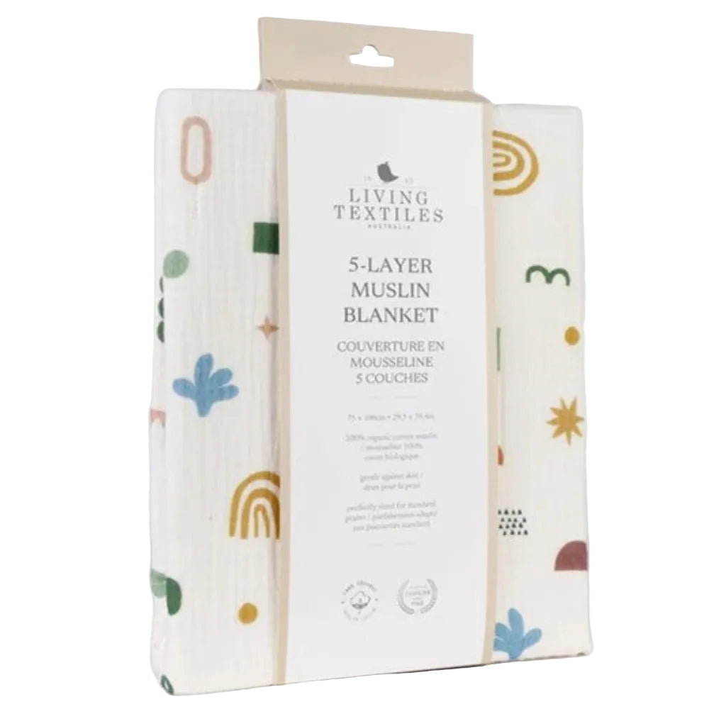 Living Textiles 5 Layer Muslin Pram Blanket - Geo Mod