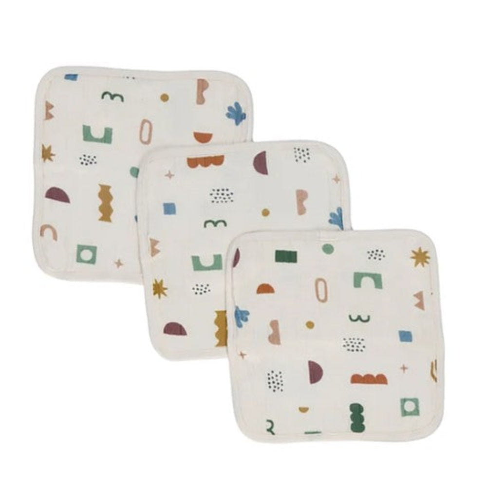 Living Textiles 3 pk Muslin Wash Cloths - Geo Mod