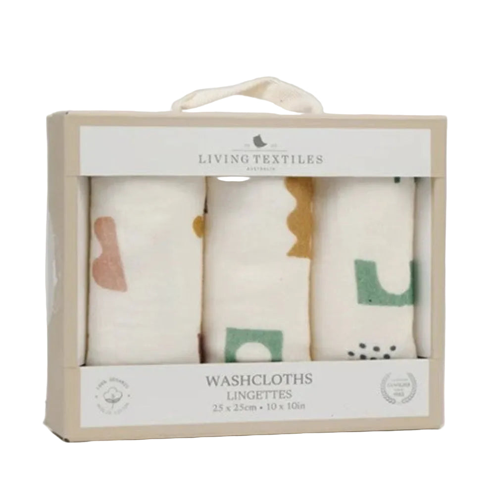 Living Textiles 3 pk Muslin Wash Cloths - Geo Mod