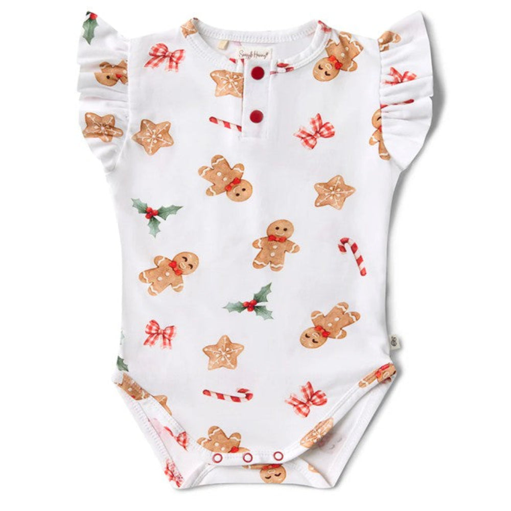 Snuggle Hunny Organic Short Sleeve Bodysuit with Frill - Gingerbread