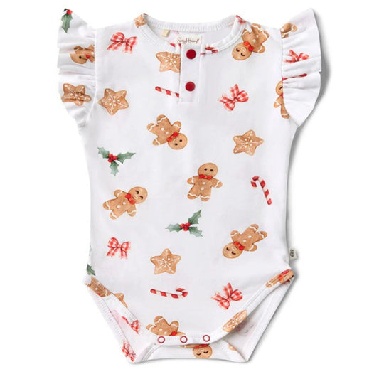 Snuggle Hunny Organic Short Sleeve Bodysuit with Frill - Gingerbread