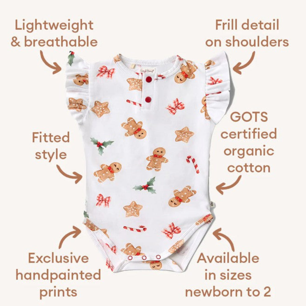 Snuggle Hunny Organic Short Sleeve Bodysuit with Frill - Gingerbread