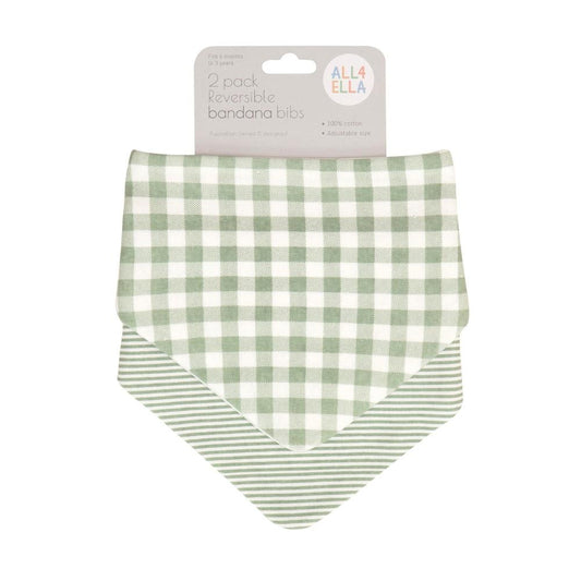 All4Ella Reversible Bandana Bibs - 2 pk - Gingham Sage