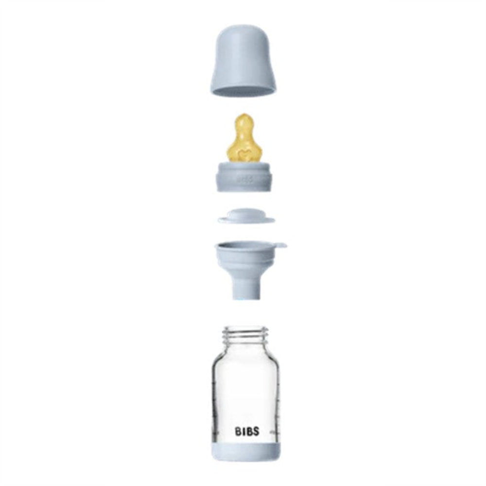 Bibs Glass Baby Bottle Complete Set 120ml Latex - Baby Blue