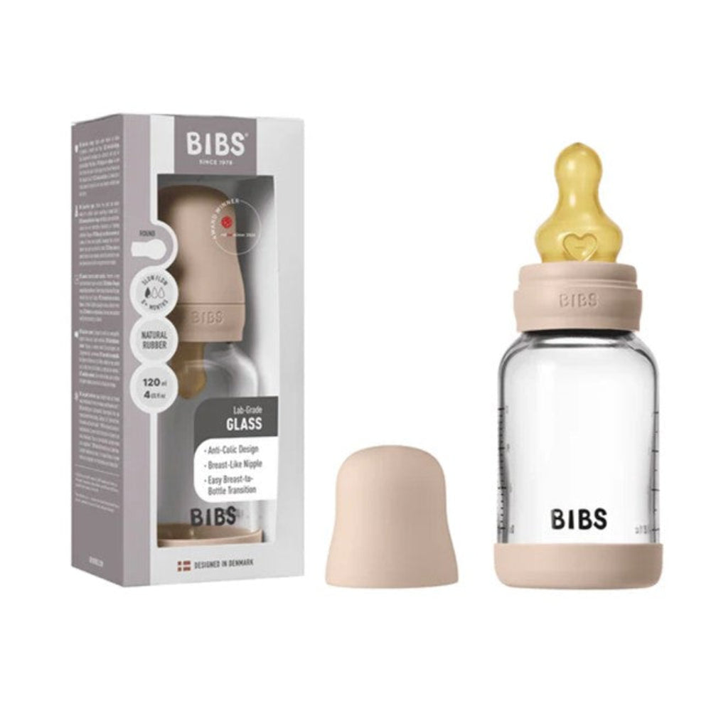 Bibs Glass Baby Bottle Complete Set 120ml Latex - Blush