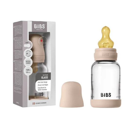 Bibs Glass Baby Bottle Complete Set 120ml Latex - Blush