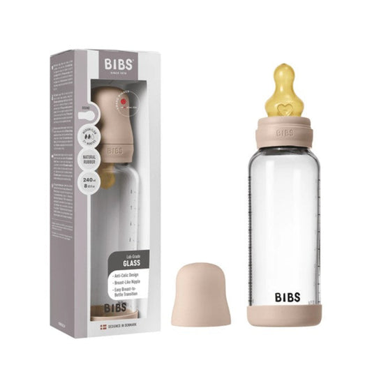 Bibs Glass Baby Bottle Complete Set 240ml Medium Flow Latex - Blush