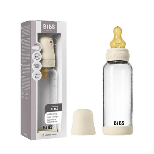 Bibs Glass Baby Bottle Complete Set 240ml Medium Flow Latex - Ivory