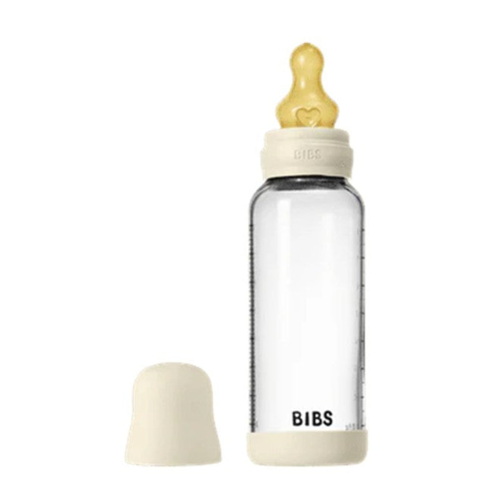 Bibs Glass Baby Bottle Complete Set 240ml Medium Flow Latex - Ivory