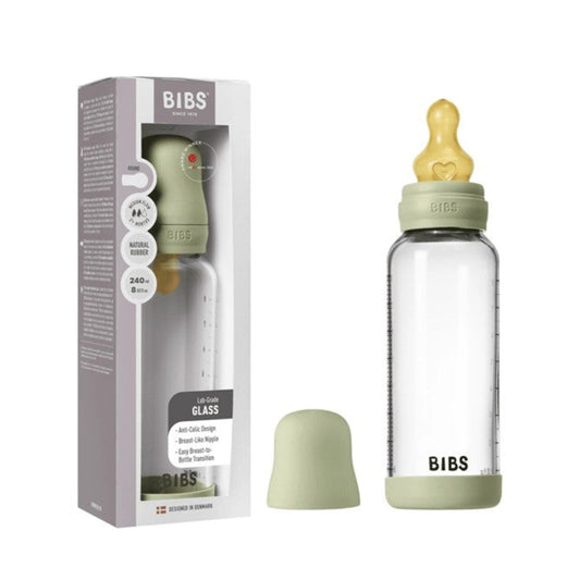 Bibs Glass Baby Bottle Complete Set 240ml Medium Flow Latex - Sage