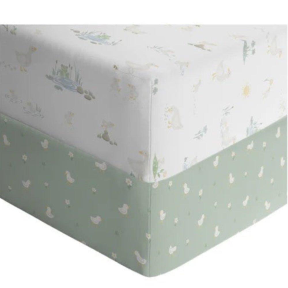 Living Textiles 2pk Jersey Cot Fitted Sheets - Goosey Goosey