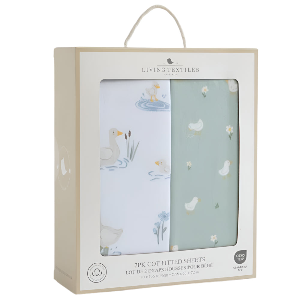 Living Textiles 2pk Jersey Cot Fitted Sheets - Goosey Goosey