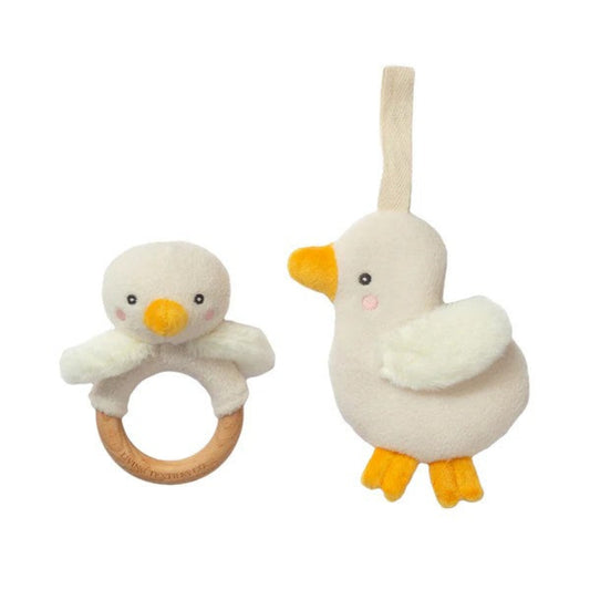 Living Textiles Teething Ring + Dummy Chain Gift Set - Goosey Goosey