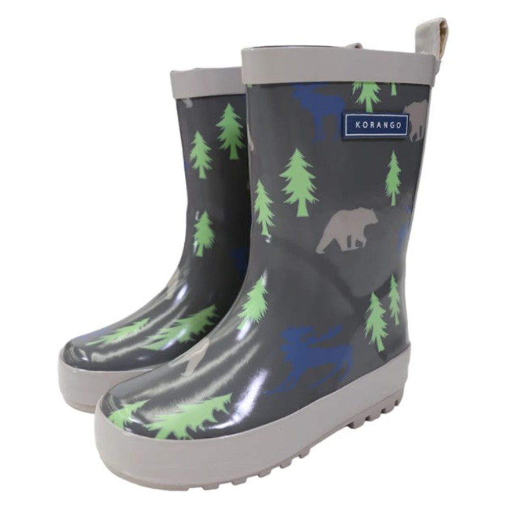 Korango Bear Print Gumboot - Charcoal