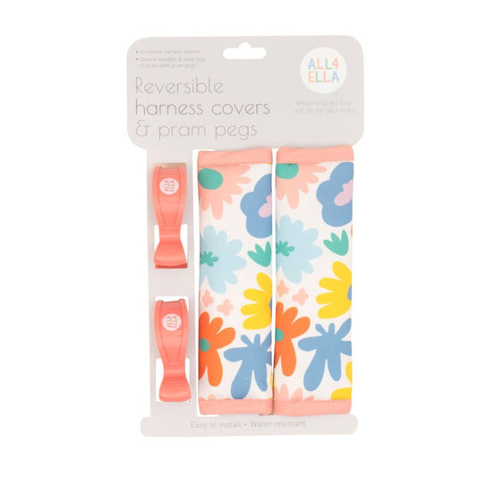 All4Ella Harness Covers and Pram Peg Set - Bright Floral/Coral
