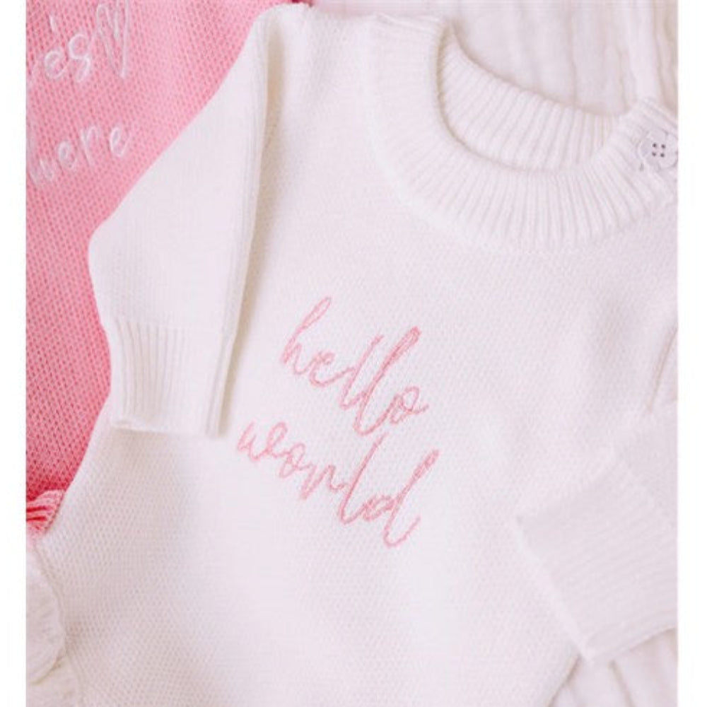 Confetti Kidz Chunky Knit Romper - Hello World - Blush Pink Font