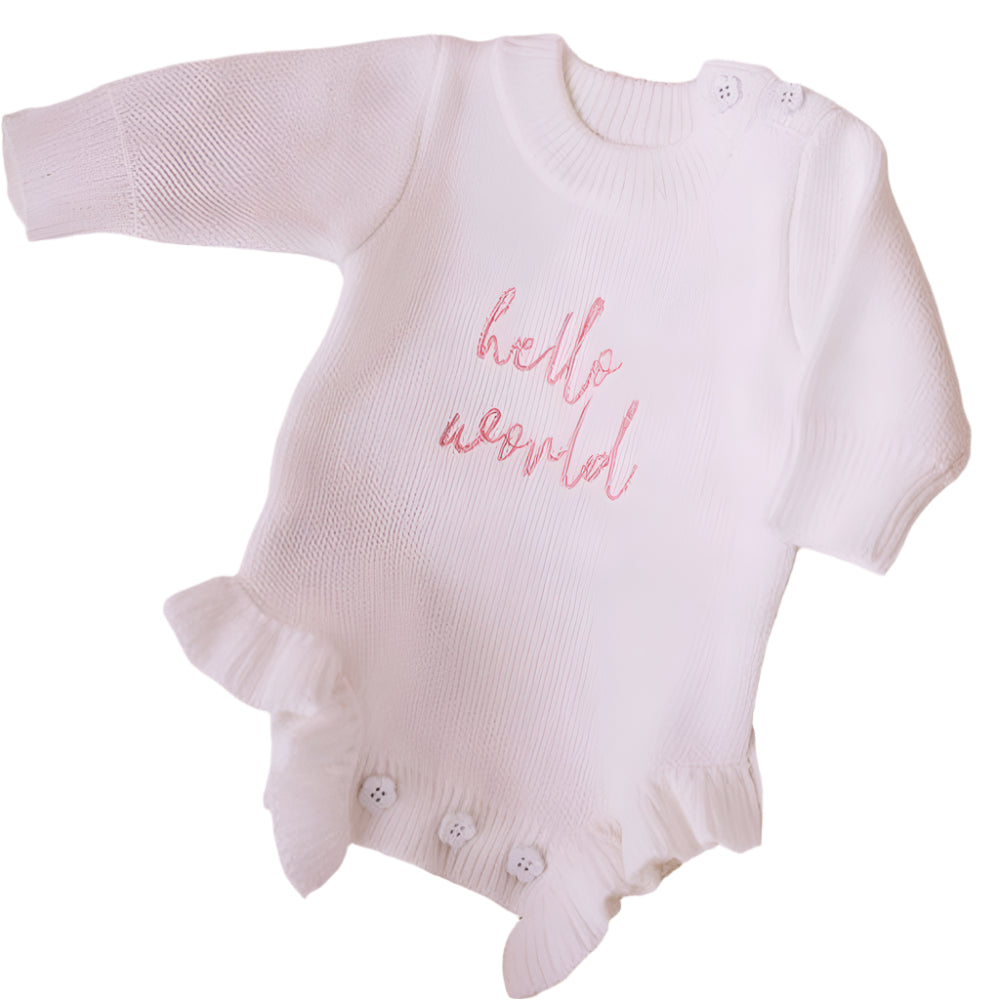 Confetti Kidz Chunky Knit Romper - Hello World - Blush Pink Font