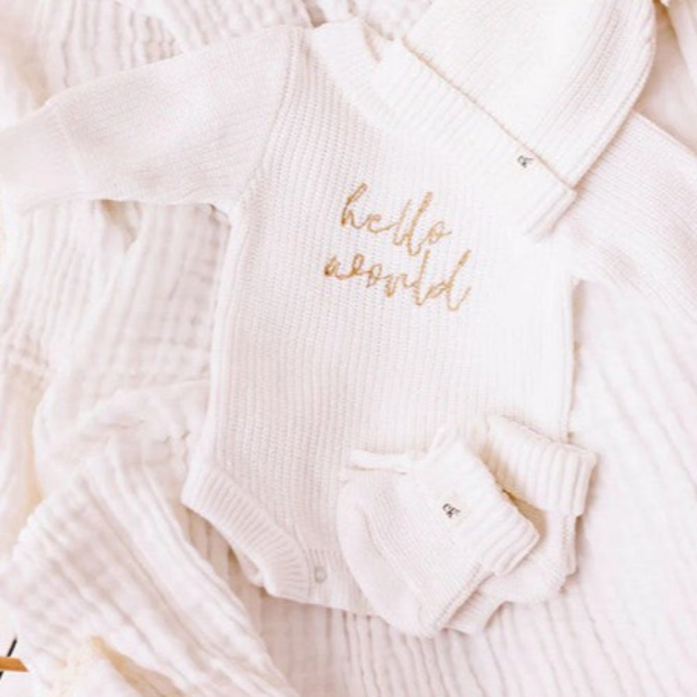 Confetti Kidz Chunky Knit Romper - Hello World - Caramel Font
