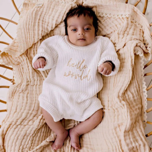 Confetti Kidz Chunky Knit Romper - Hello World - Caramel Font