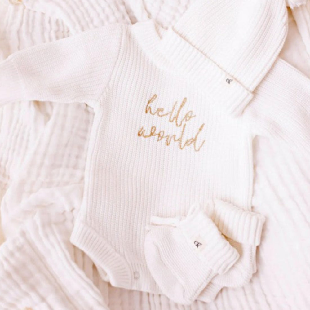 Confetti Kidz Chunky Knit Romper - Hello World - Caramel Font