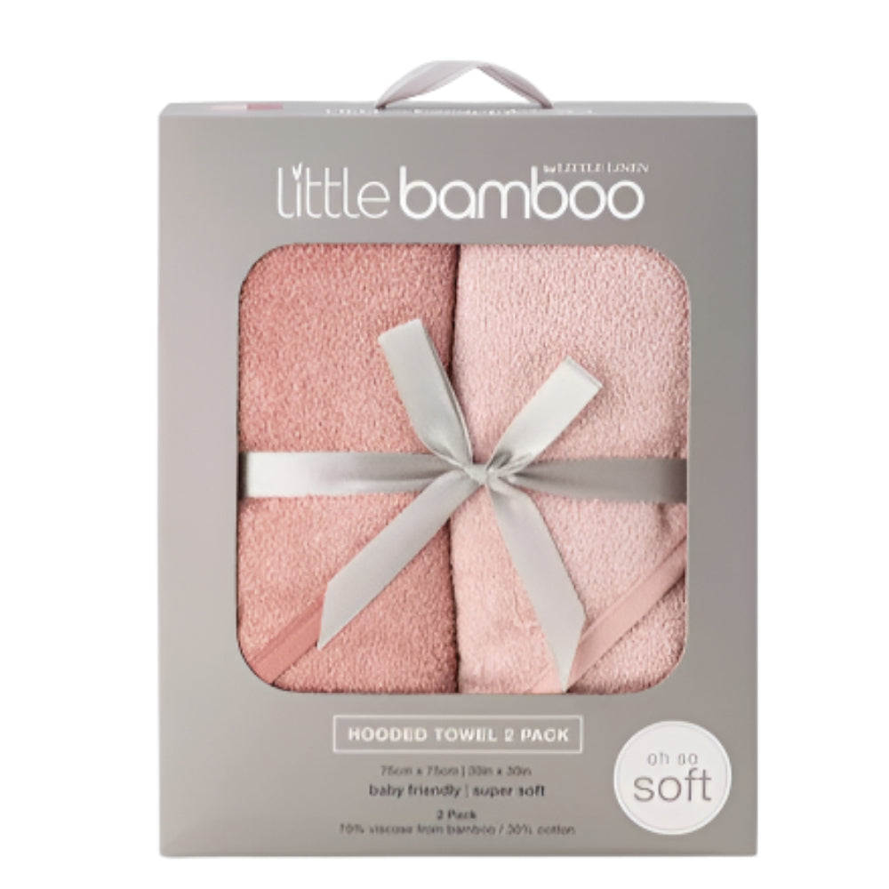Little Bamboo Hooded Towel 2 Pk - Dusty Rose