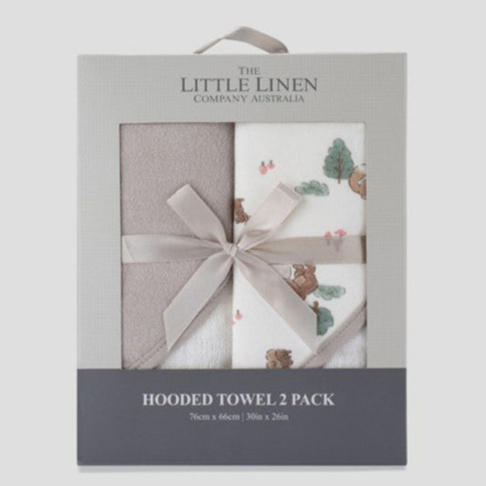 Little Linen Hooded Towel 2 Pk - Willow Bear