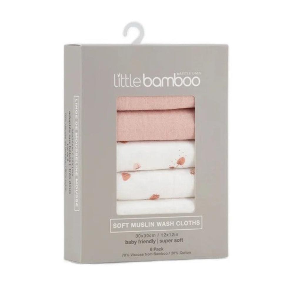 Little Bamboo Muslin Wash Cloths 6 Pk - Dusty Rose