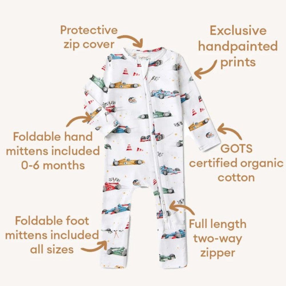 Snuggle Hunny Organic Snugglesuit Convertible Romper - Little Racers