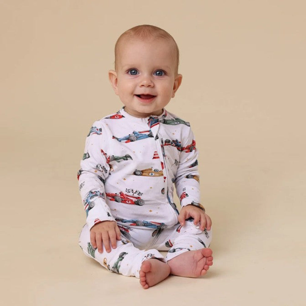 Snuggle Hunny Organic Snugglesuit Convertible Romper - Little Racers