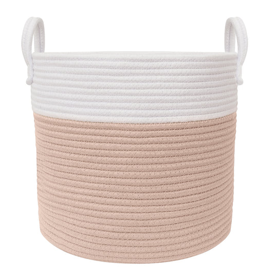 Living Textiles Cotton Rope Hamper Medium Size - Blush/White