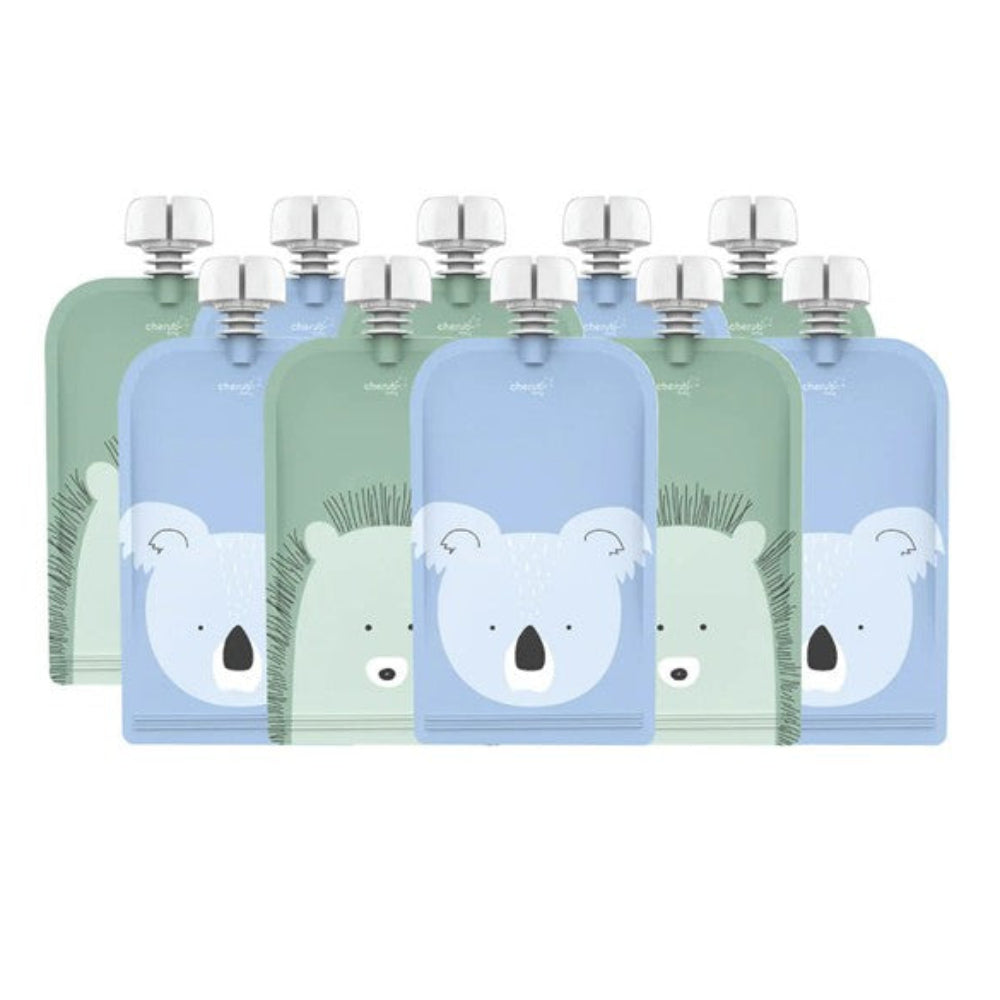 Cherub Baby On the Go Reusable Food Pouch Minis 120ml - Green/Blue 10 pk