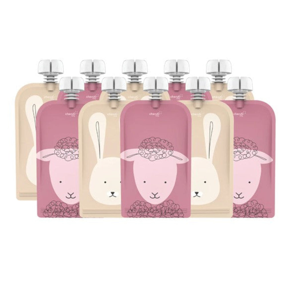 Cherub Baby On the Go Reusable Food Pouch Minis 120ml - Pink/Orange 10 pk