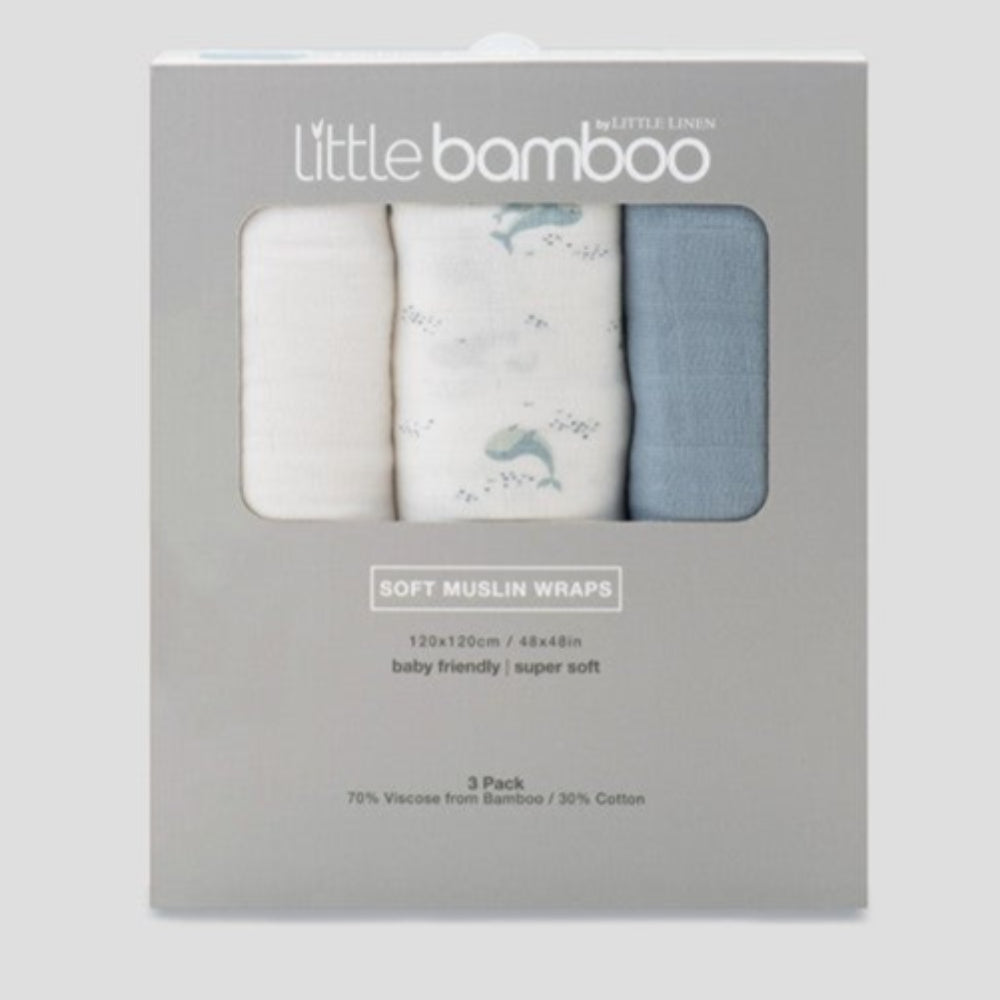 Little Bamboo Muslin Wraps 3 Pk - Retro Blue