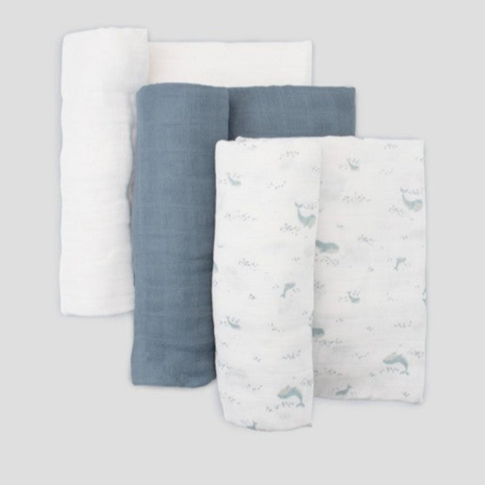 Little Bamboo Muslin Wraps 3 Pk - Retro Blue