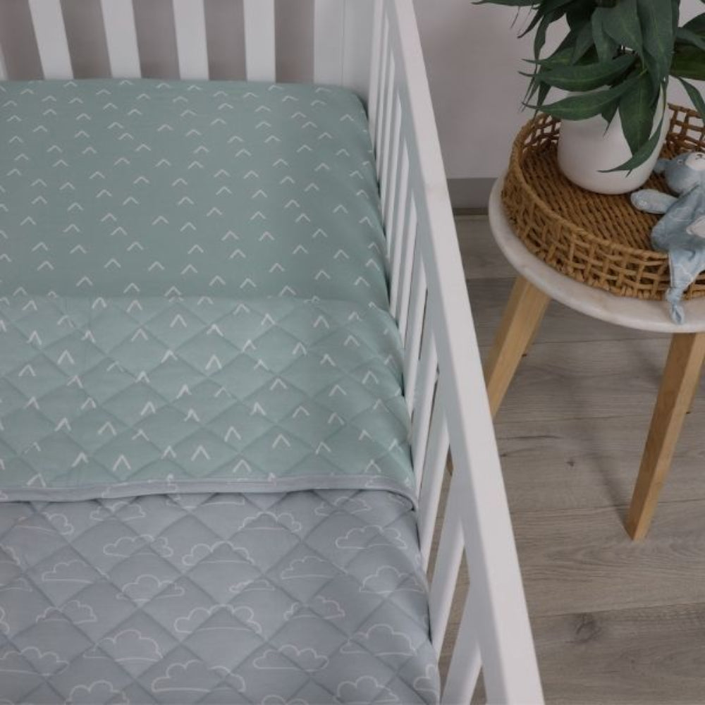 Bubba Blue Nordic Reversible Cot Quilt/Playmat Dusty Sky/Mint