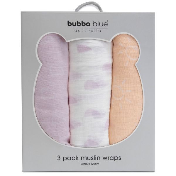 Bubba Blue Nordic Muslin Wrap Dusty Peach/Lilac 3 pk