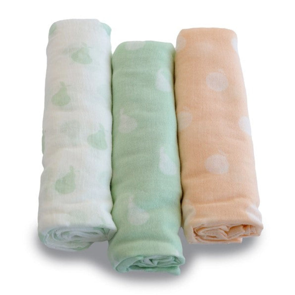 Bubba Blue Nordic Sorbet 3pk Muslin Wrap Orange/Pear