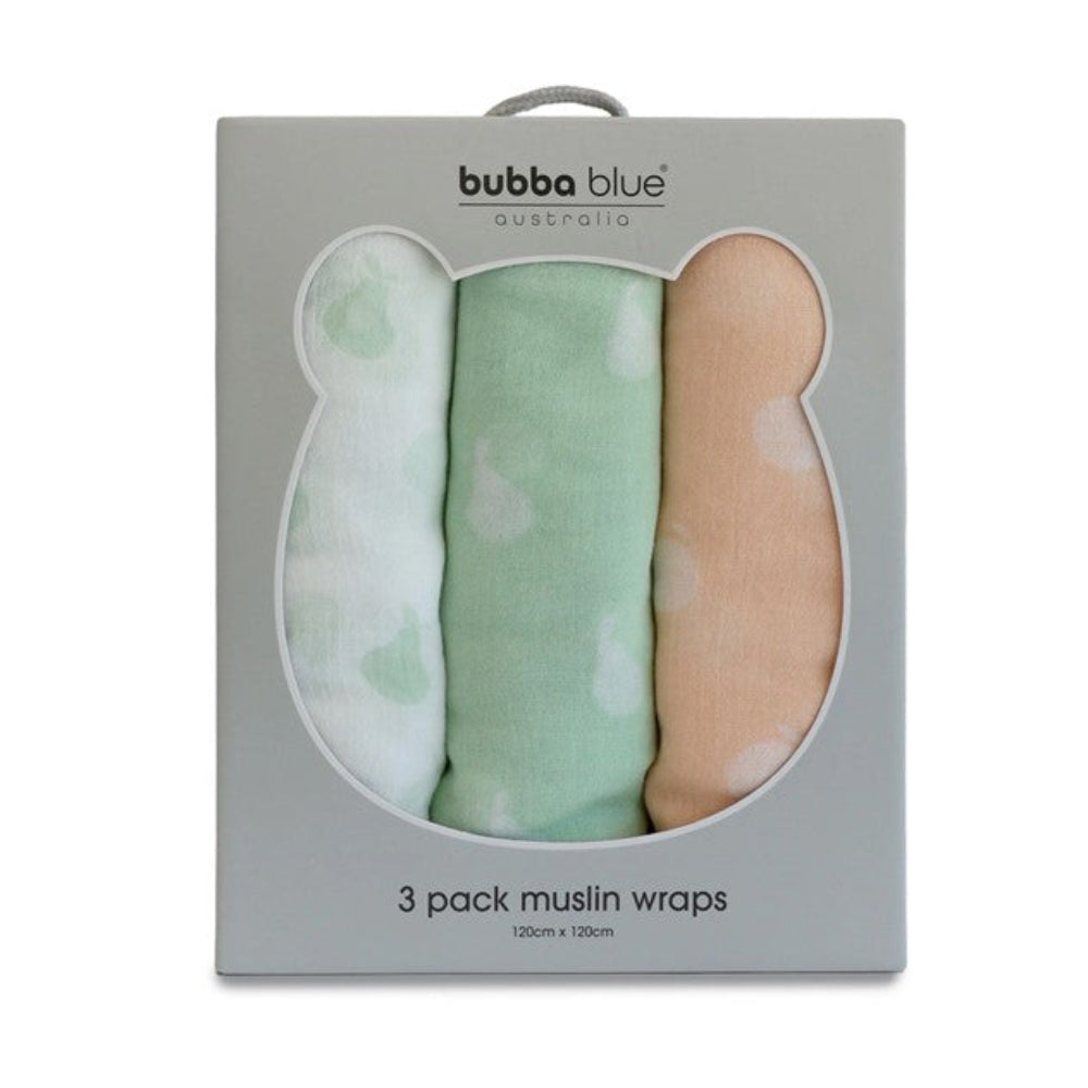 Bubba Blue Nordic Sorbet 3pk Muslin Wrap Orange/Pear