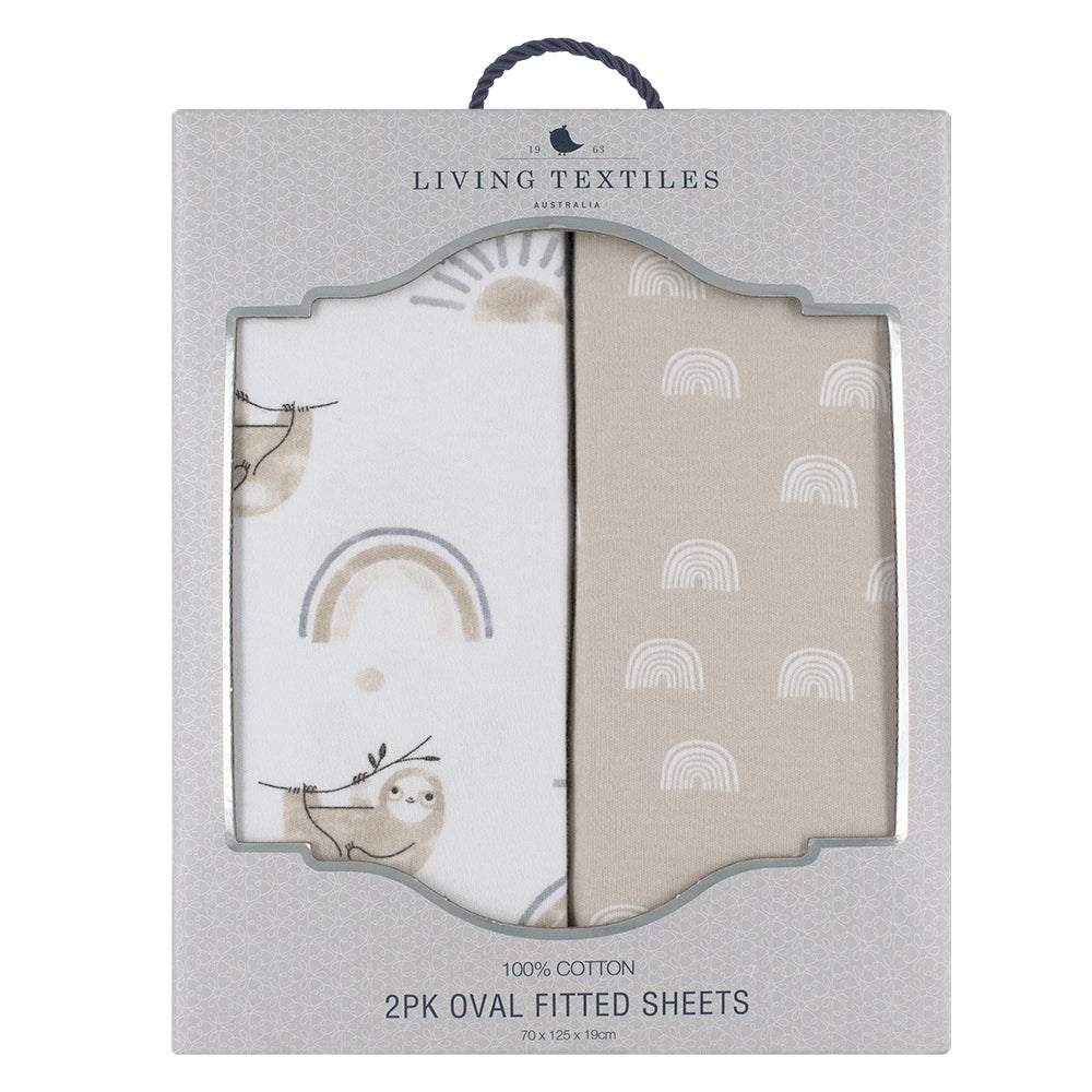 Living Textiles Happy Sloth/Rainbow 2pk Oval Cot Fitted Sheets