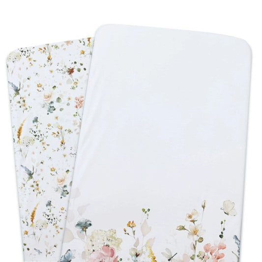 Bubba Blue Bamboo 2pk Jersey Co Sleeper/Bedside Sleeper Fitted Sheets - Peonies